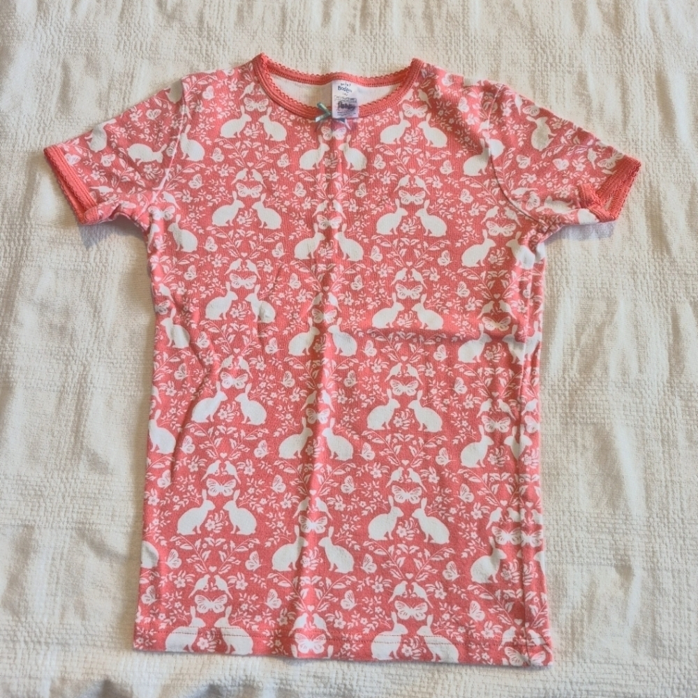 Mini Boden girls 14 years coral & white bunny pajama top VGUC